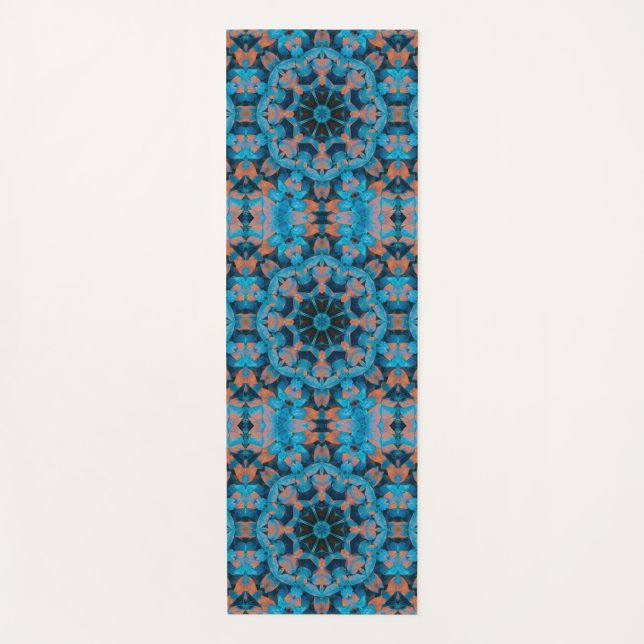 Leaf Kaleidoskop Stern in Blau und Orange Yogamatte (Vorderseite)