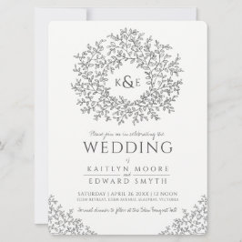 Leaf Kreis Linie Art Hochzeit dunkelgrau und weiß Einladung