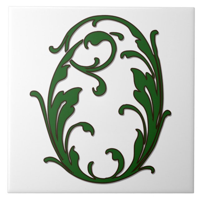 Leaf Letter O in der grünen Monogramm-Folie Fliese (Vorderseite)