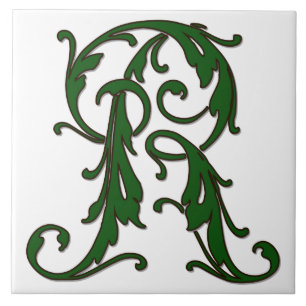 Leaf Letter R in der grünen Monogramm-Folie Fliese