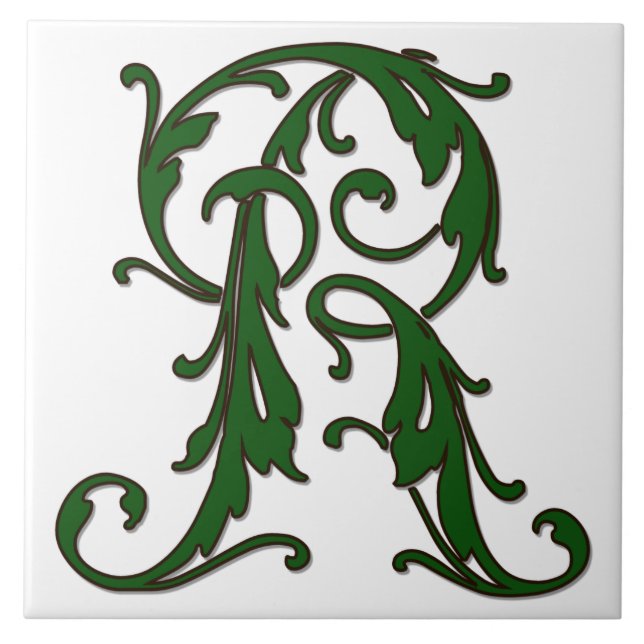 Leaf Letter R in der grünen Monogramm-Folie Fliese (Vorderseite)