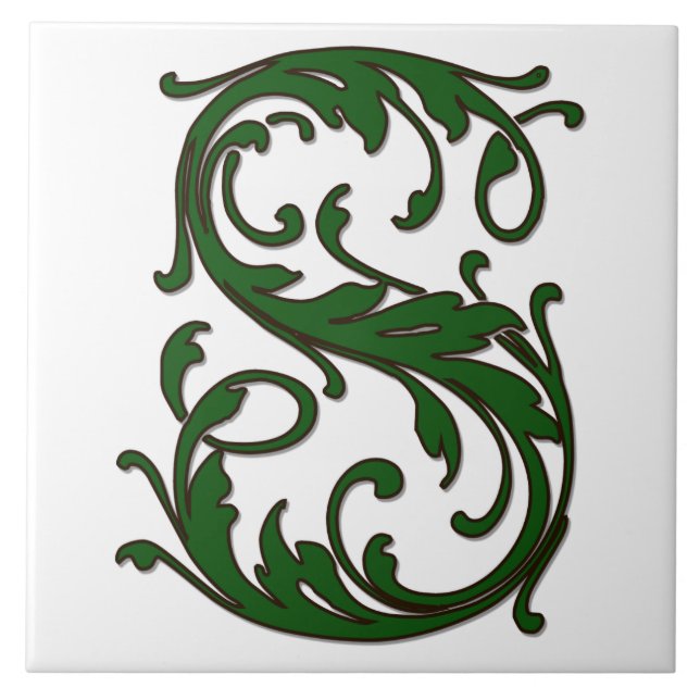 Leaf Letter S in der grünen Monogramm-Folie Fliese (Vorderseite)