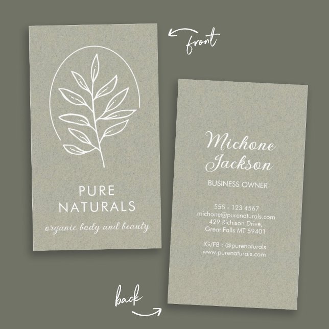 Leaf-Logo Modernes botanisches einfaches natürlich Visitenkarte (Leaf Logo Modern Botanical Simple Natural Green Business Card)
