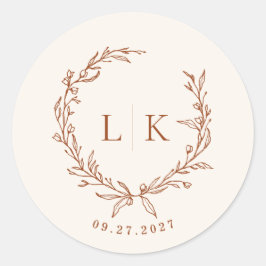 Leaf Monogram Terracotta Cream Wedding Runder Aufkleber
