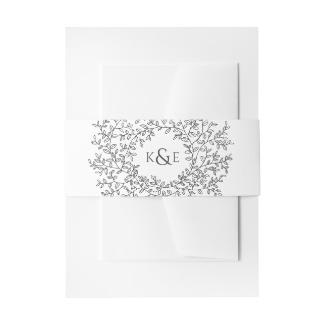 Leaf-Monogramm-Kunst zeichne dunkelgrau auf Weiß Einladungsbanderole (Vorderseite Beispiel)