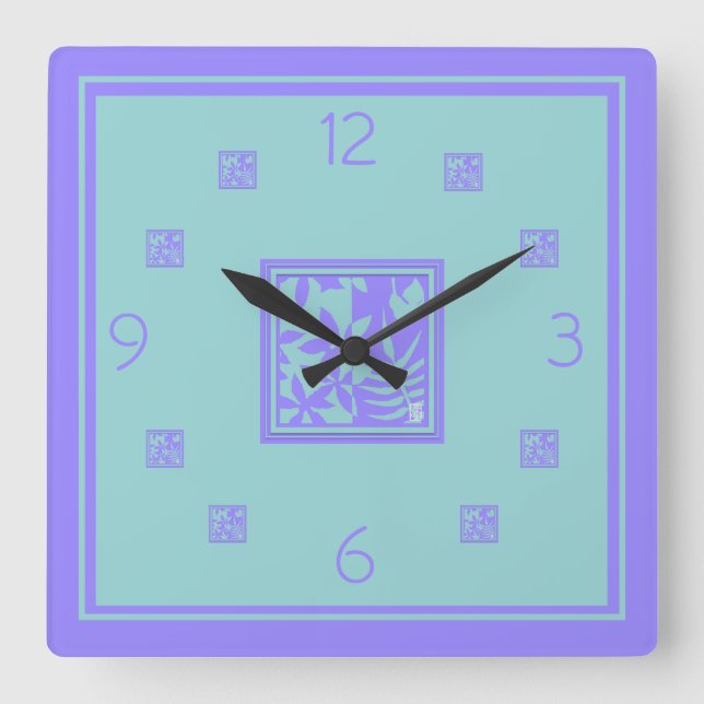 leaf motif Square Wall Clock Quadratische Wanduhr (Vorderseite)