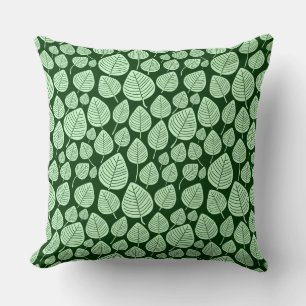 Leaf Muster 02 - Ghost Green on Dark Forest Green Kissen