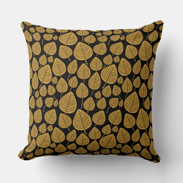 Leaf Muster 02 - Gold Brown on Black Kissen (Vorderseite)