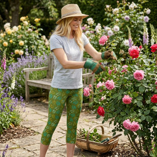Leaf-Muster für Olive Green Capri Leggings