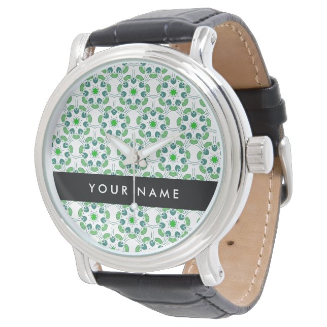 Leaf-Muster, grüne Blätter, Ihr Name Armbanduhr (Schrägansicht)