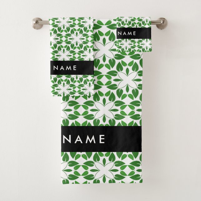 Leaf-Muster, grüne Blätter, Ihr Name Badhandtuch Set (Insitu)