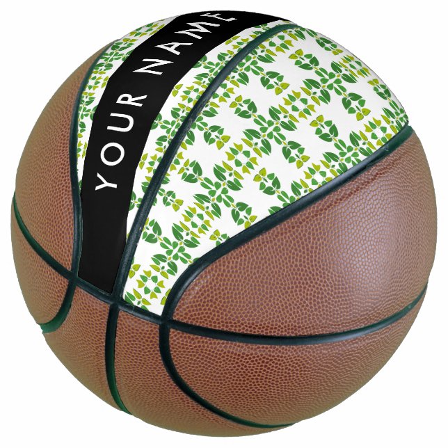 Leaf-Muster, grüne Blätter, Ihr Name Basketball (angewinkelt)