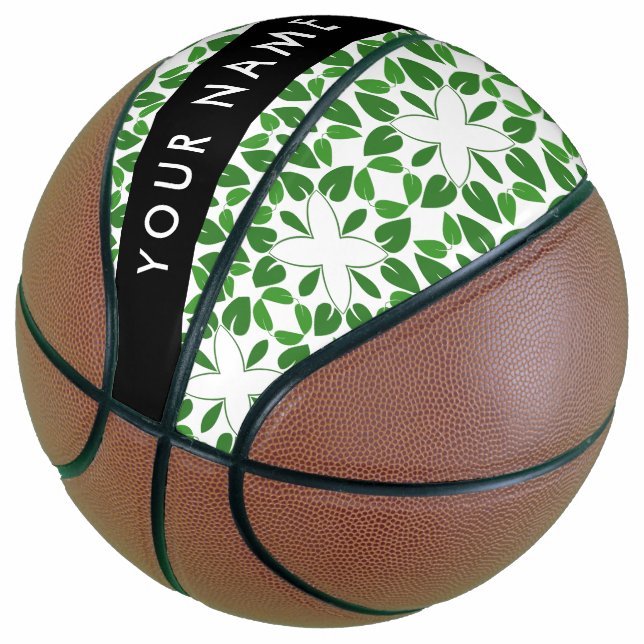 Leaf-Muster, grüne Blätter, Ihr Name Basketball (angewinkelt)