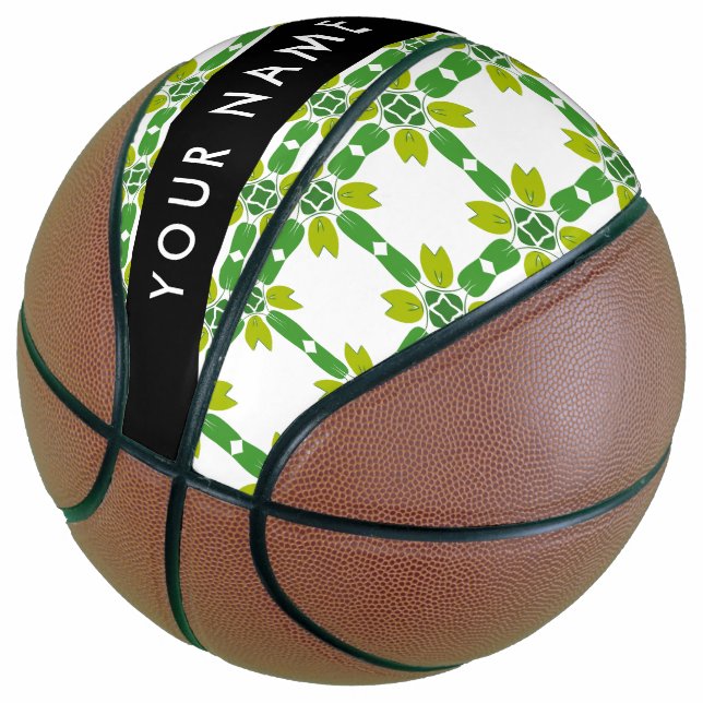Leaf-Muster, grüne Blätter, Ihr Name Basketball (angewinkelt)