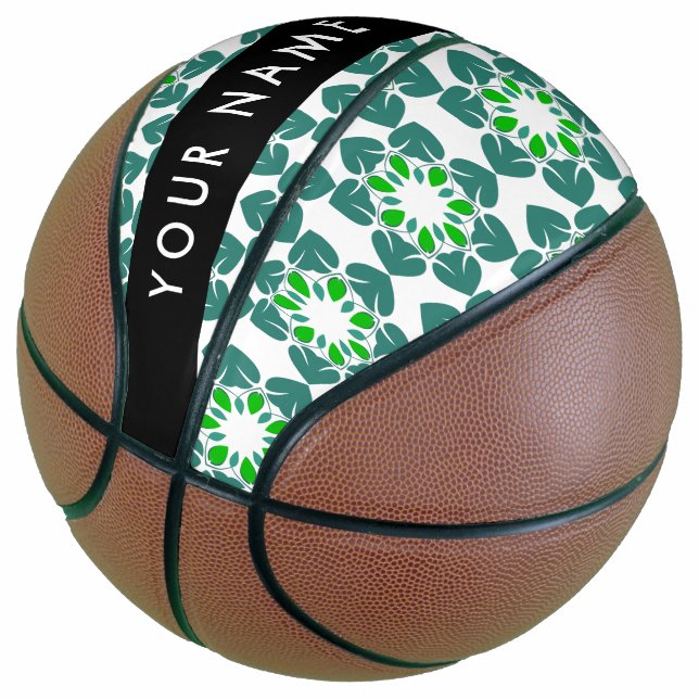 Leaf-Muster, grüne Blätter, Ihr Name Basketball (angewinkelt)