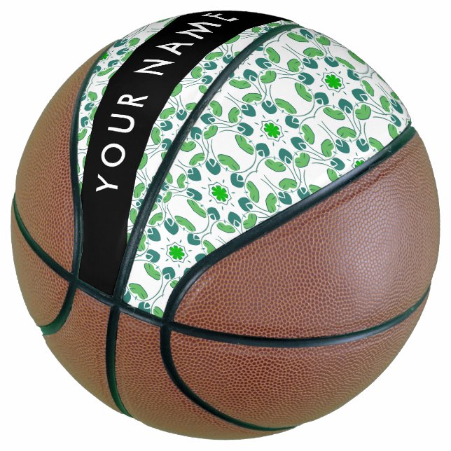 Leaf-Muster, grüne Blätter, Ihr Name Basketball (angewinkelt)