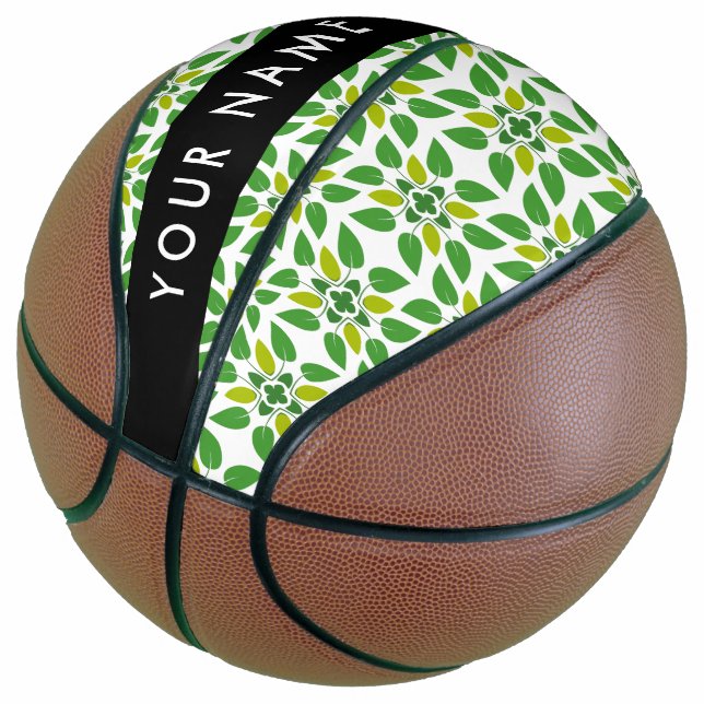 Leaf-Muster, grüne Blätter, Ihr Name Basketball (angewinkelt)