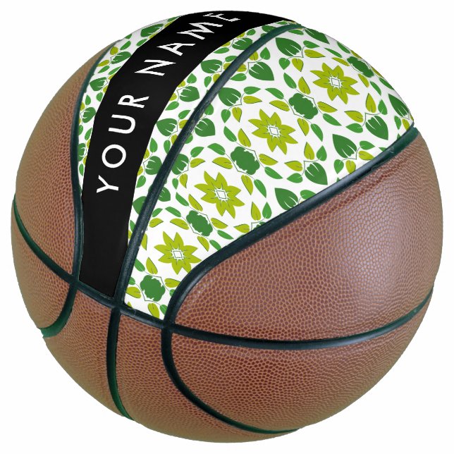 Leaf-Muster, grüne Blätter, Ihr Name Basketball (angewinkelt)