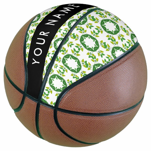 Leaf-Muster, grüne Blätter, Ihr Name Basketball (angewinkelt)