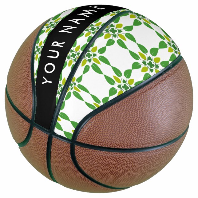 Leaf-Muster, grüne Blätter, Ihr Name Basketball (angewinkelt)