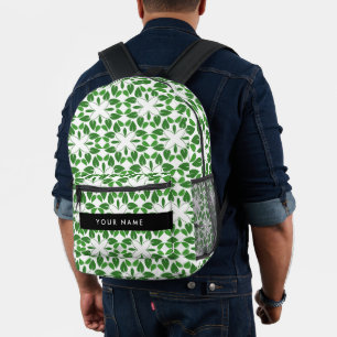 Leaf-Muster, grüne Blätter, Ihr Name Bedruckter Rucksack