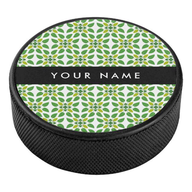 Leaf-Muster, grüne Blätter, Ihr Name Eishockey Puck (3/4)