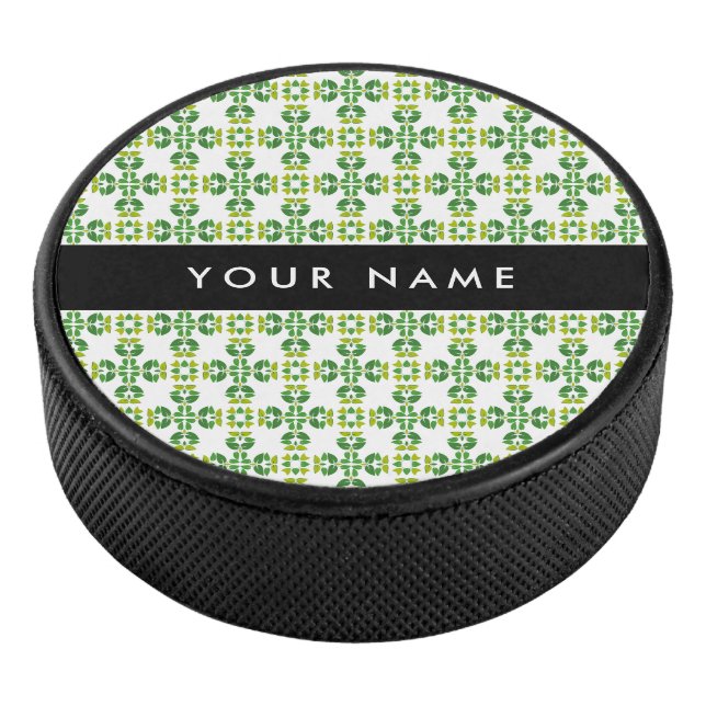 Leaf-Muster, grüne Blätter, Ihr Name Eishockey Puck (3/4)
