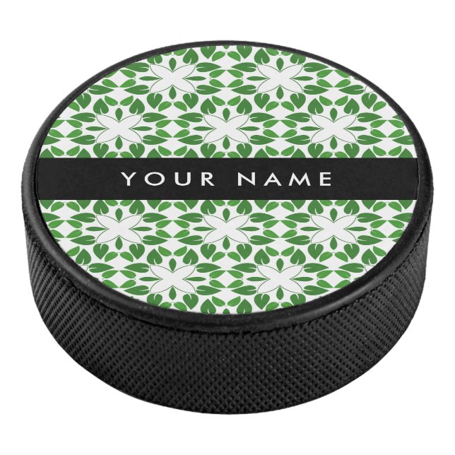 Leaf-Muster, grüne Blätter, Ihr Name Eishockey Puck (3/4)