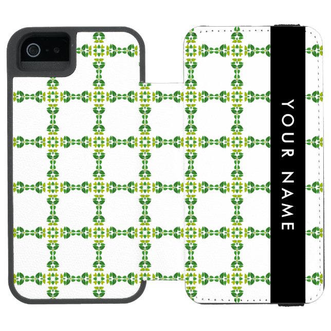Leaf-Muster, grüne Blätter, Ihr Name Incipio iPhone Geldbeutel-Hülle (Folio Geöffnet)