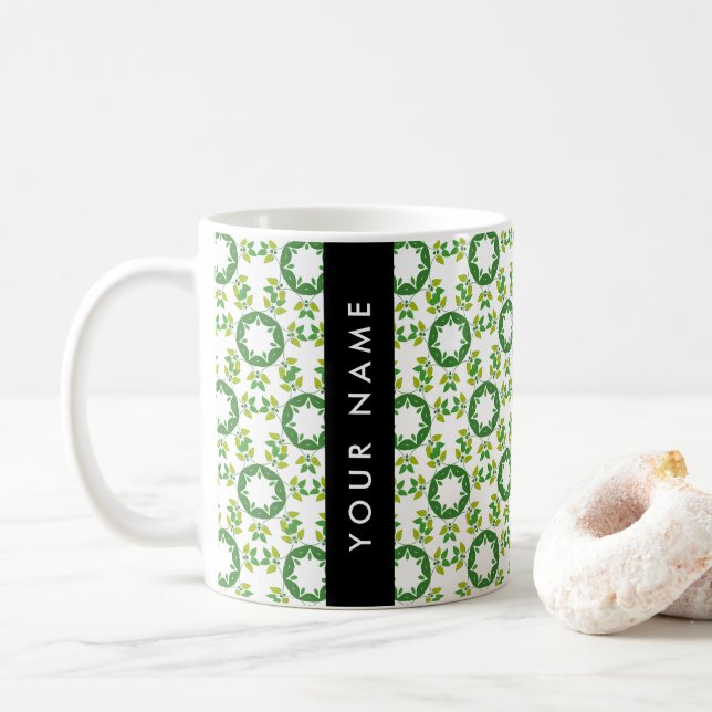 Leaf-Muster, grüne Blätter, Ihr Name Kaffeetasse (Mit Donut)