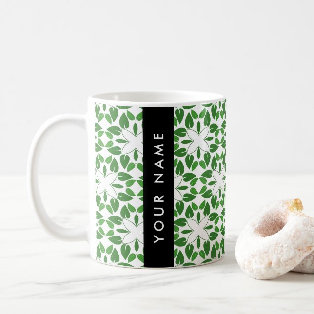 Leaf-Muster, grüne Blätter, Ihr Name Kaffeetasse (Mit Donut)