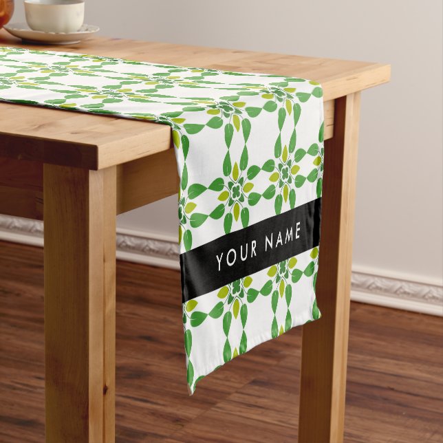 Leaf-Muster, grüne Blätter, Ihr Name Kurzer Tischläufer (Beispiel)