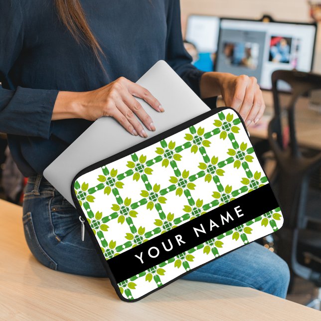 Leaf-Muster, grüne Blätter, Ihr Name Laptopschutzhülle (Von Creator hochgeladen)