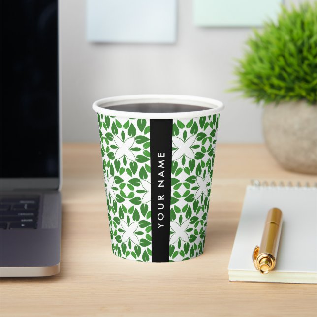 Leaf-Muster, grüne Blätter, Ihr Name Pappbecher (InSitu)