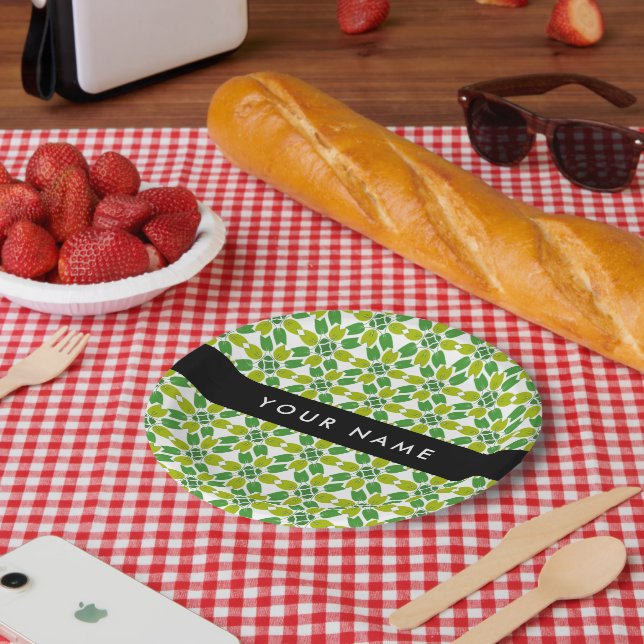 Leaf-Muster, grüne Blätter, Ihr Name Pappteller (Picknick)