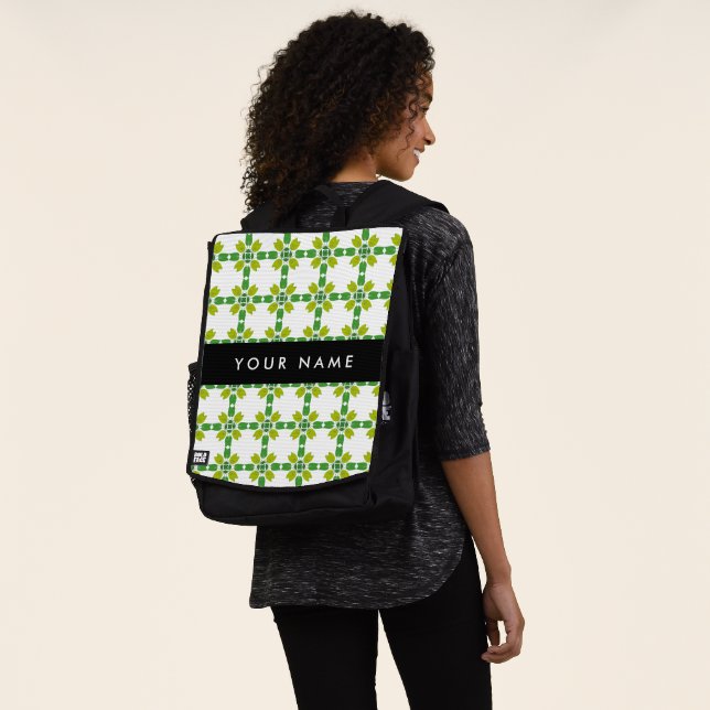 Leaf-Muster, grüne Blätter, Ihr Name Rucksack (Ausgewaschen)