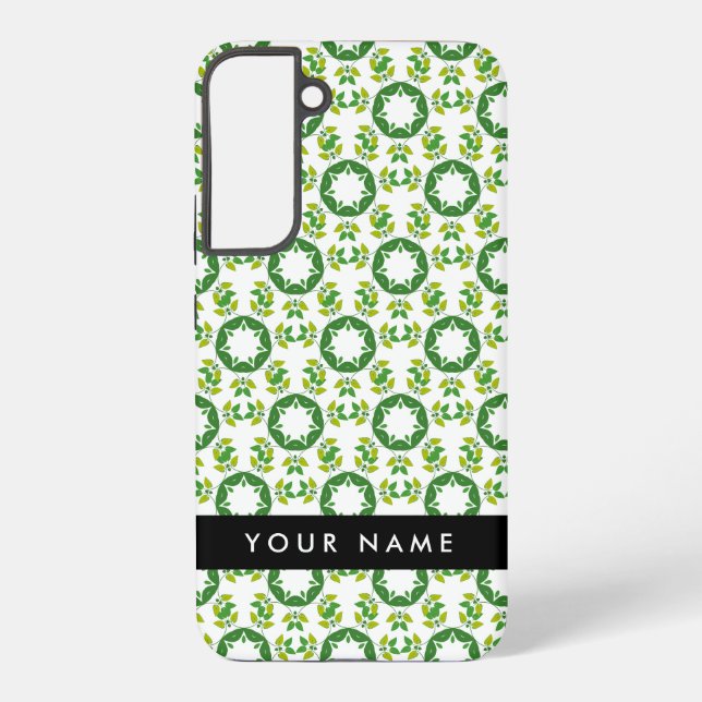 Leaf-Muster, grüne Blätter, Ihr Name Samsung Galaxy Hülle (Rückseite)