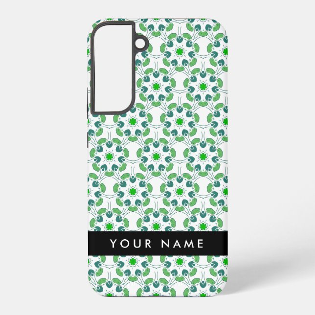 Leaf-Muster, grüne Blätter, Ihr Name Samsung Galaxy Hülle (Rückseite)