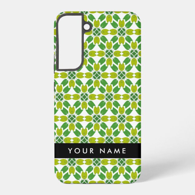 Leaf-Muster, grüne Blätter, Ihr Name Samsung Galaxy Hülle (Rückseite)