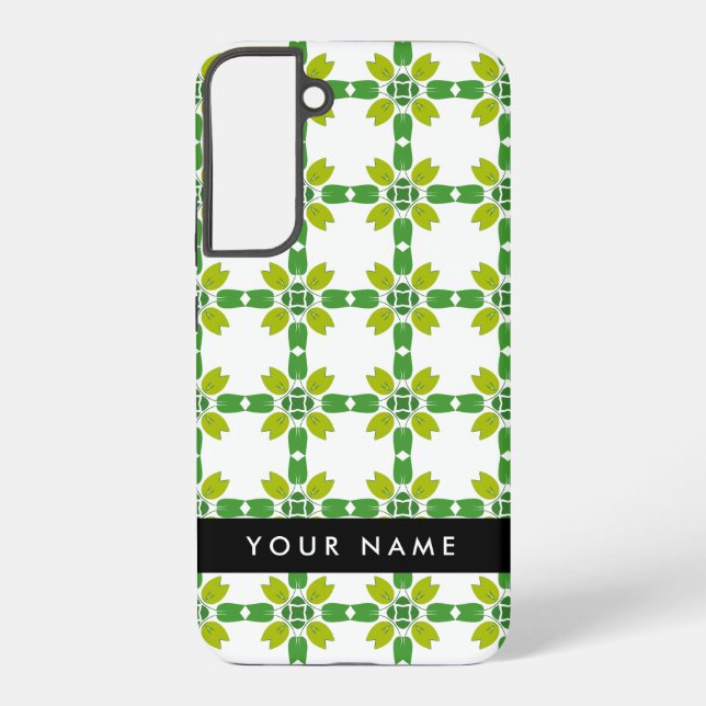 Leaf-Muster, grüne Blätter, Ihr Name Samsung Galaxy Hülle (Rückseite)