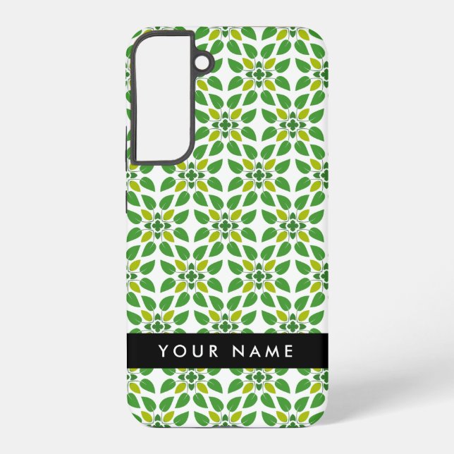 Leaf-Muster, grüne Blätter, Ihr Name Samsung Galaxy Hülle (Rückseite)