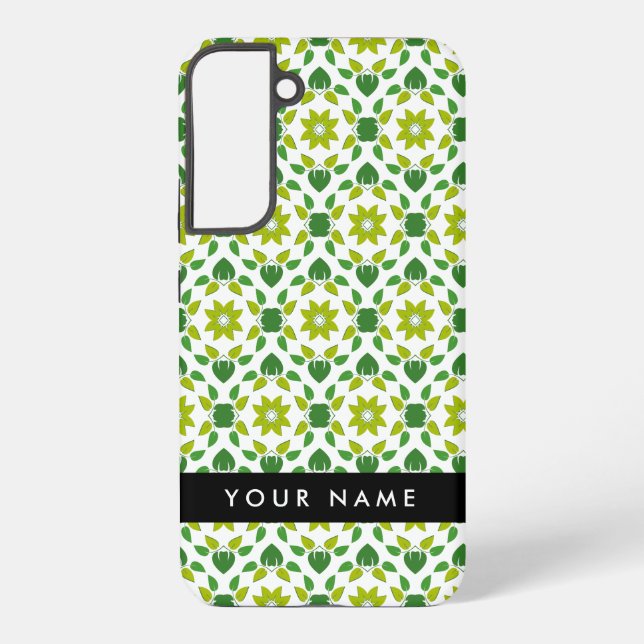 Leaf-Muster, grüne Blätter, Ihr Name Samsung Galaxy Hülle (Rückseite)