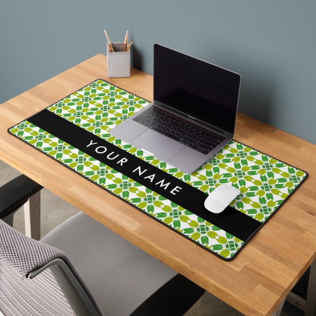 Leaf-Muster, grüne Blätter, Ihr Name Schreibtischunterlage (Büro 2)