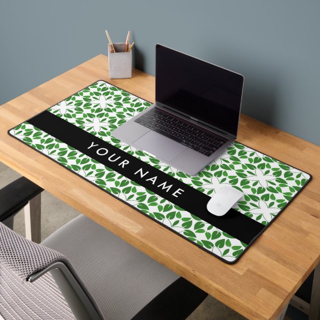 Leaf-Muster, grüne Blätter, Ihr Name Schreibtischunterlage (Büro 2)