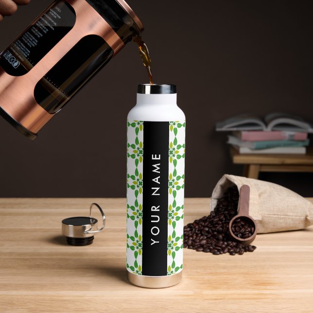 Leaf-Muster, grüne Blätter, Ihr Name Trinkflasche (Kaffee)