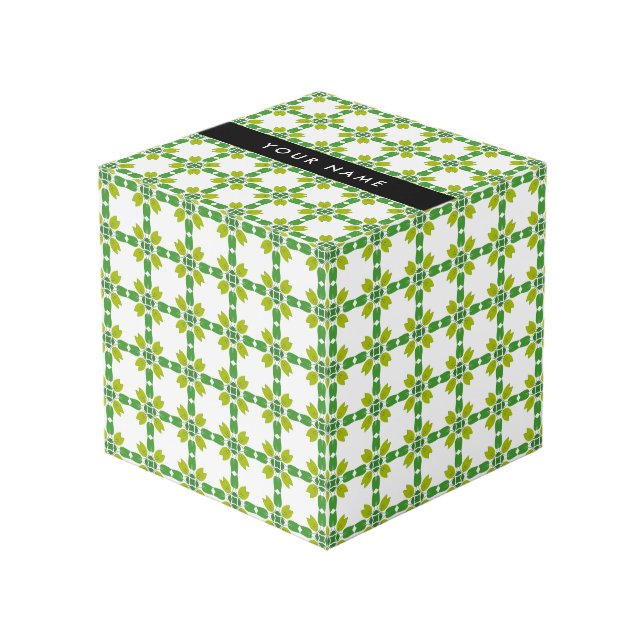 Leaf-Muster, grüne Blätter, Ihr Name Würfel (Vorderseite Schrägansicht)