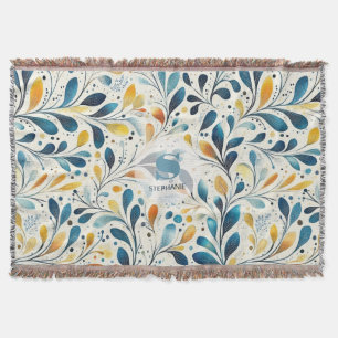 Leaf-Muster in Blau und Gold Paisley (2) Decke