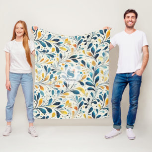 Leaf-Muster in Blau und Gold Paisley (2) Fleecedecke