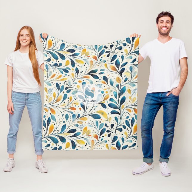 Leaf-Muster in Blau und Gold Paisley (2) Fleecedecke (Beispiel)