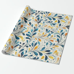 Leaf-Muster in Blau und Gold Paisley (2) Geschenkpapier